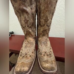 Light brown, studded, square toe Corral boots